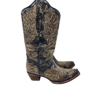 Corral Vivian Cowgirl Boots Leather Embroidered Pointed Western Brown Black 7.5M